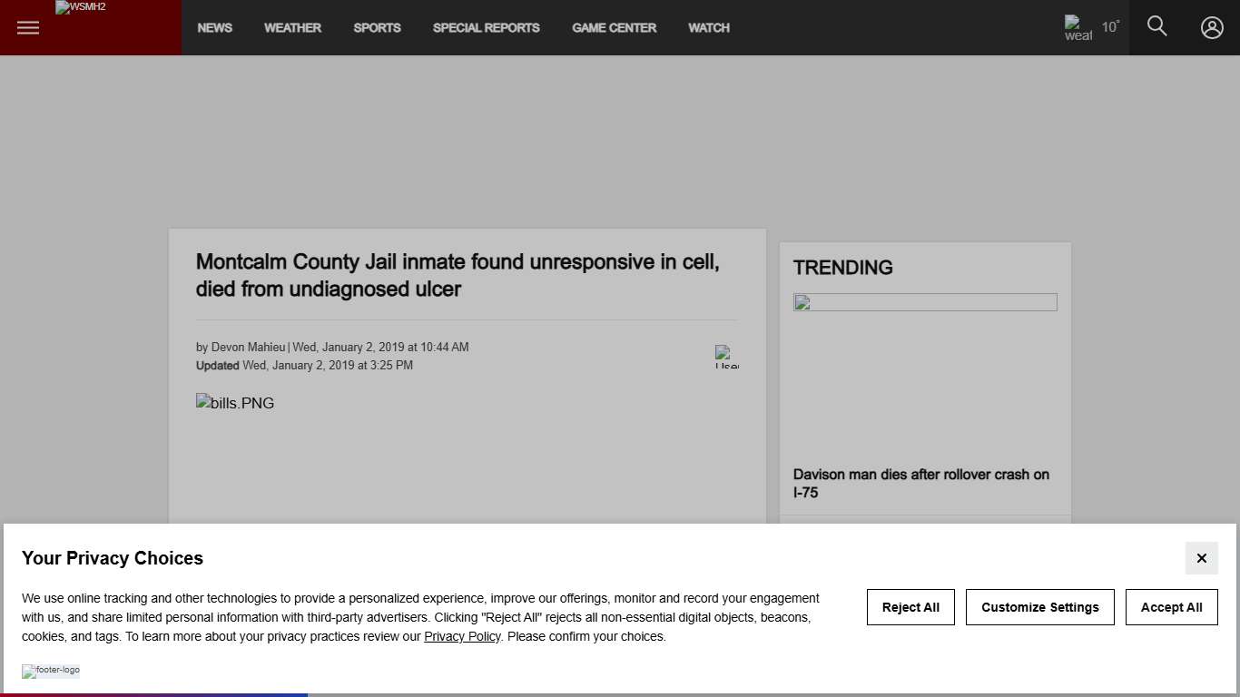 Montcalm County Jail inmate found unresponsive in cell, died from undiagnosed ulcer