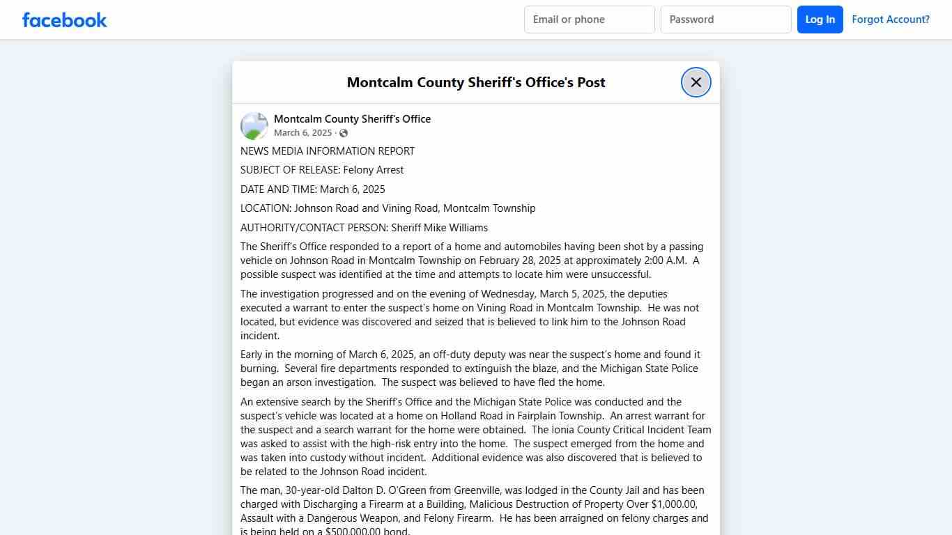 NEWS MEDIA INFORMATION... - Montcalm County Sheriff's Office Facebook